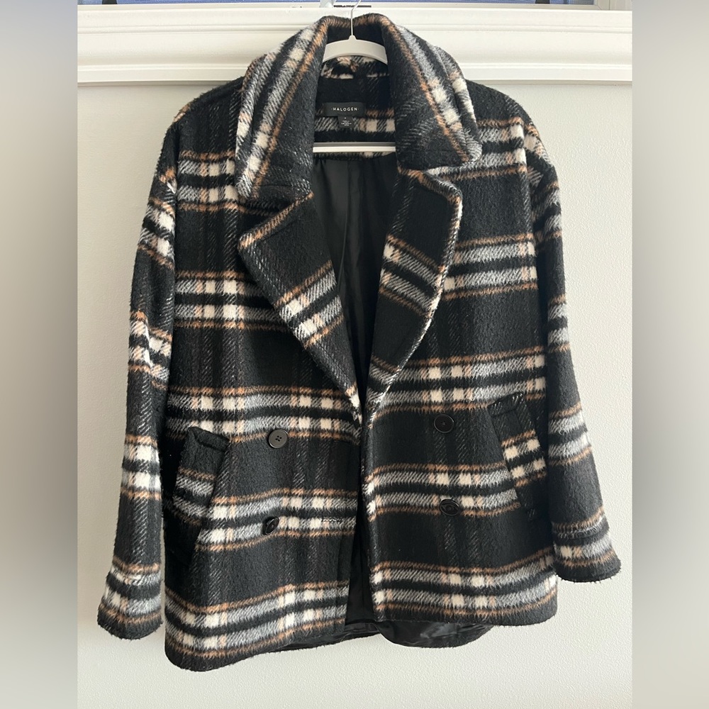 Black Plaid Pea Coat